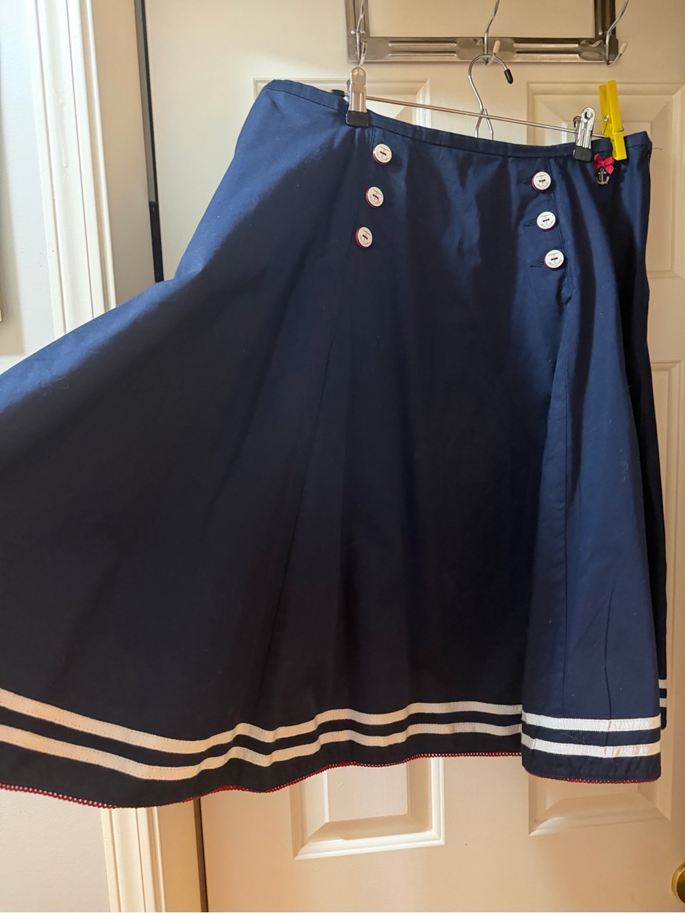 Rumble 59 Navy Sailor skirtwith White Stripe Hem and Red Trim cute buttons